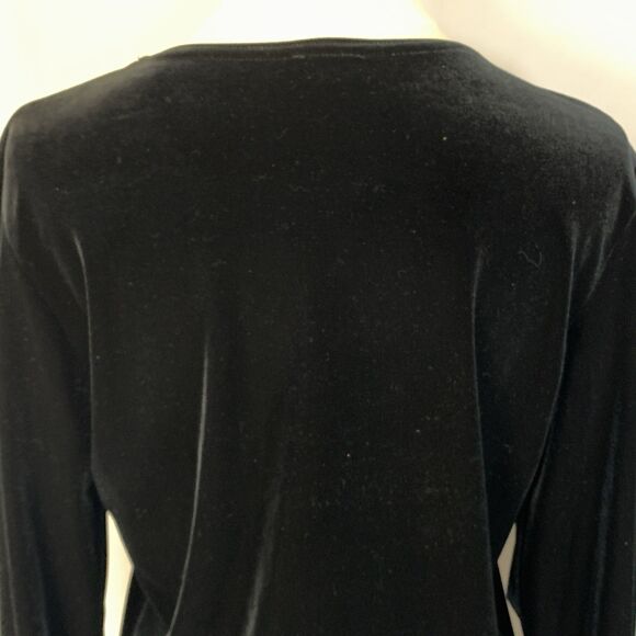 La Fete USA Black Velvet Long Sleeve Pullover Top Rhinestone Front Size S/M - Picture 5 of 5